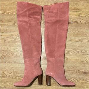Sézane Anaelle Pink Suede Over Knee-High Boots